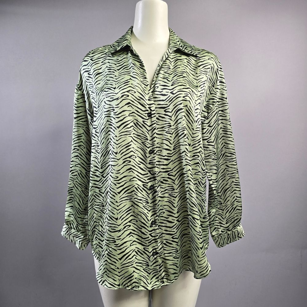 Zara Green Zebra Print Button-Down Shirt R5